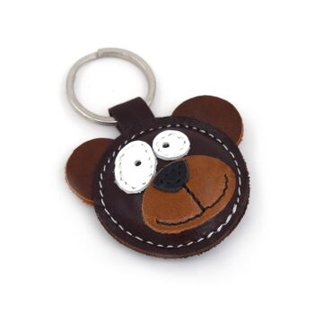 Porte-clés en cuir fait main Le mignon petit ours brun 1