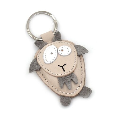 Goat Handmade Leather Keychain Gray     `