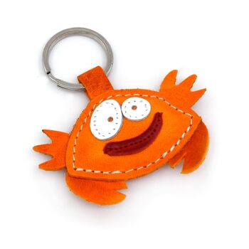 Porte-clés en cuir fait main petit crabe orange 1