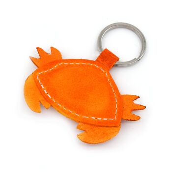 Porte-clés en cuir fait main petit crabe orange 2