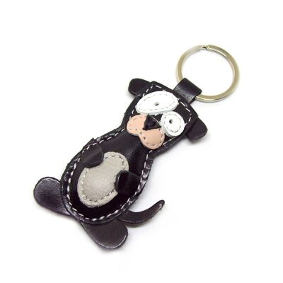 Porte-clés en cuir fait main chien noir