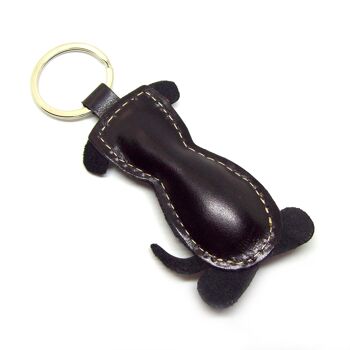 Porte-clés en cuir fait main chien noir 2
