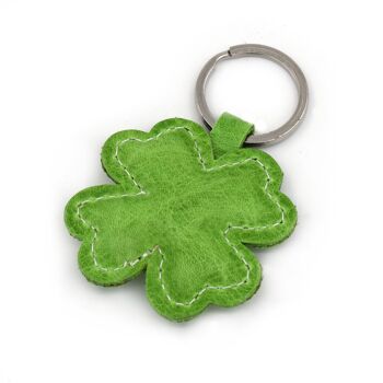 Porte-clés en cuir fait main Green Clover Shamrock 2