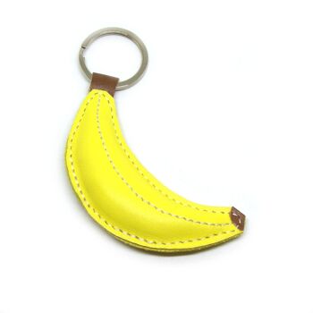 Porte-clés en cuir fait main banane jaune 1