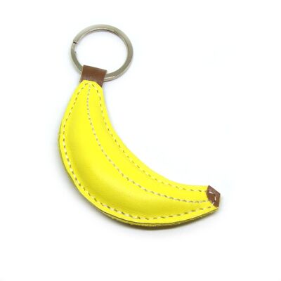 Porte-clés en cuir fait main banane jaune