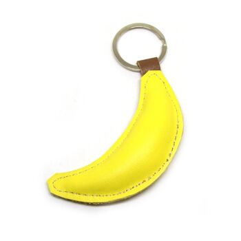 Porte-clés en cuir fait main banane jaune 2