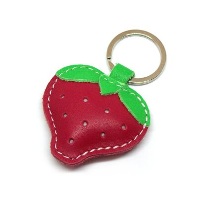 Porte-clés en cuir rouge fraise fait main