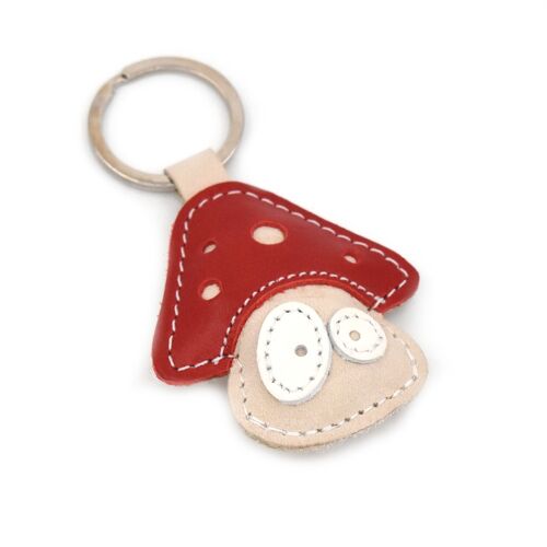 Cute Mushroom Handmade Leather Keychain