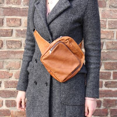 Handmade crossbody bag made of brown genuine leather