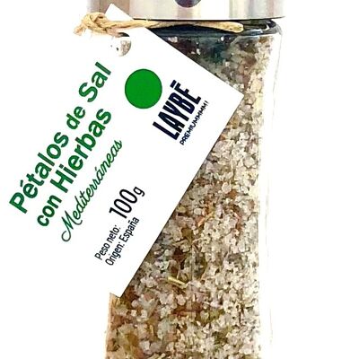 Molinillo cristal-Acero inox. Pétalos de Sal con Hierbas Mediterráneas 100g