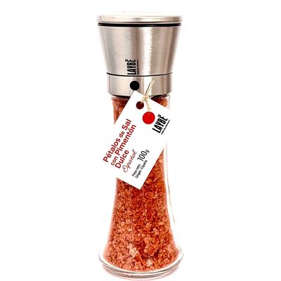 Glass grinder-Stainless steel. Petals of Salt with Sweet Paprika 100g