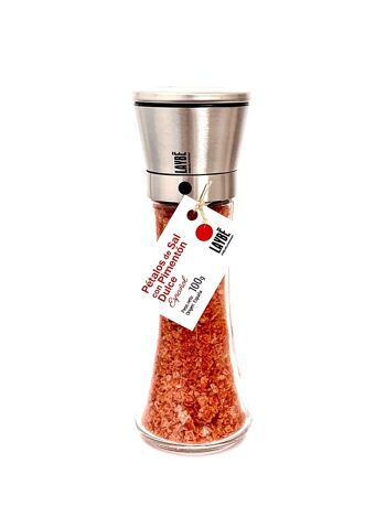 Broyeur de verre-acier inoxydable. Pétales de Sel au Paprika Doux 100g