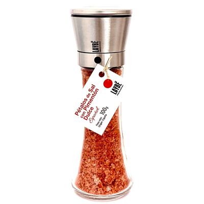 Glass grinder-Stainless steel. Petals of Salt with Sweet Paprika 100g