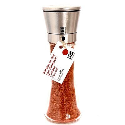 Glasmühle-Edelstahl. Blütenblätter von Salz mit würzigem Paprika 100g