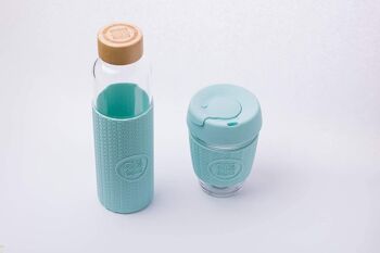 Funk My World Bouteille d'eau sans BPA avec étui de transport écologique, verre borosilicaté, bouteille d'eau de 550 ml étanche, manchon thermique 3D 18 oz 24 (bleu canard) 4