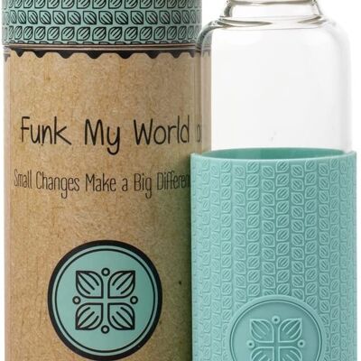 Funk My World Bouteille d'eau sans BPA avec étui de transport écologique, verre borosilicaté, bouteille d'eau de 550 ml étanche, manchon thermique 3D 18 oz 24 (bleu canard)