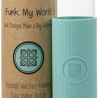 Funk My World BPA-freie Wasserflasche mit umweltfreundlicher Tragetasche, Borosilikatglas, 550-ml-Wasserflasche, auslaufsicher, 3D-Thermohülle, 18oz 24 (Duck Egg Blue)
