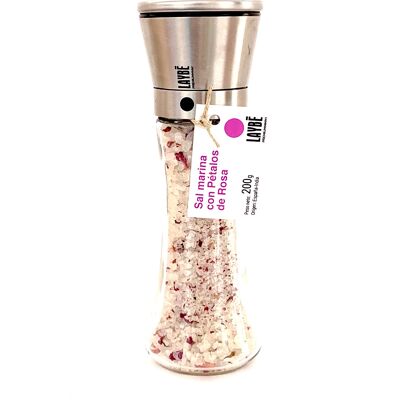 Glass grinder-Stainless steel. Sea salt with Rose Petals 200g.