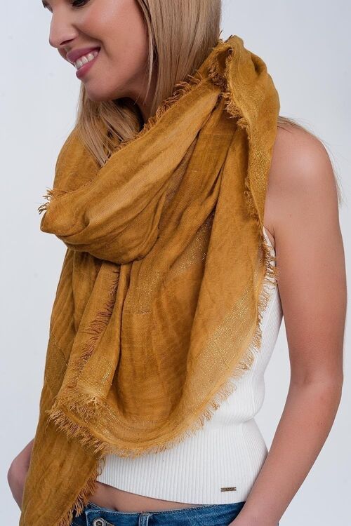 Lightweight scarf in mustard with gold stripes