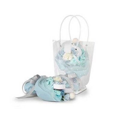 COMPOSIZIONE FLOREALE AZZURRA CON BORSA (SKU: FIO36)