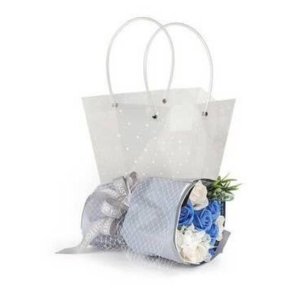 COMPOSIZIONE FLOREALE BLU CON BORSA PVC