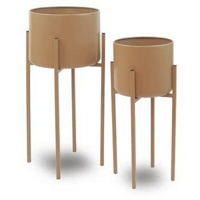 PORTA VASO RIALZATO S/2 FERRO BEIGE