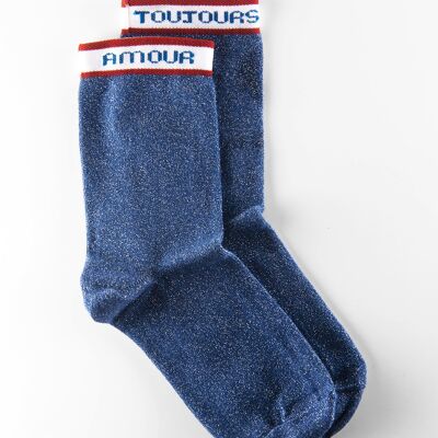 Chaussettes femme coton bio lurex - Josette l'Amour en bleu