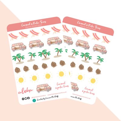 Coconut & Palm Tree Planner Sticker Sheets