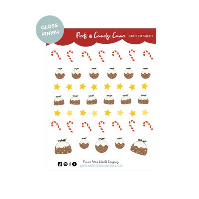 Christmas Pudding & Candy Cane Sticker Sheet