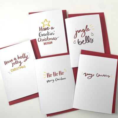 Holly Jolly Christmas Card Pack - Pack Of Five