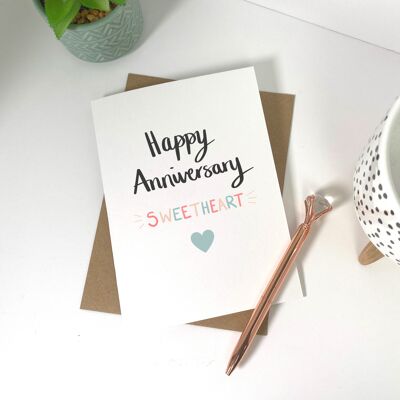 Happy Anniversary Sweetheart Greeting Card - 5x7in - With Blue Heart
