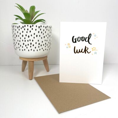Good Luck Hand Lettered Card - A6 (105 x 148 mm) - Teal & Yellow & Pink
