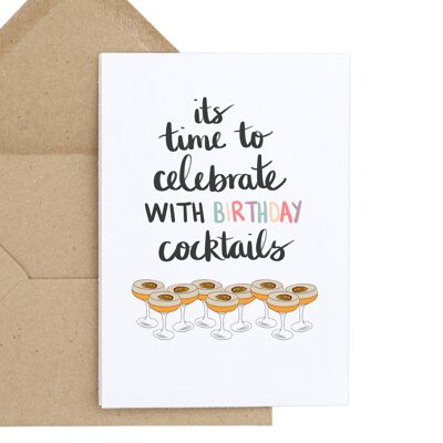 It's Time To Celebrate With A Birthday Cocktails Hand Lettered Card - 5 x 7 in Single Card