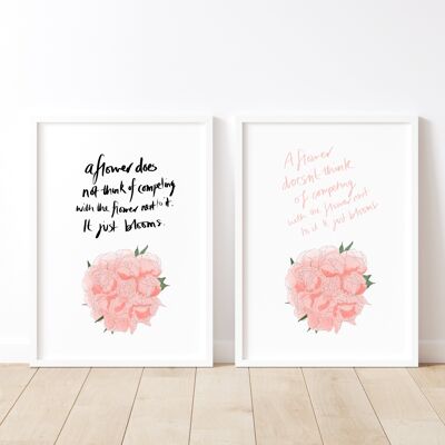 A Flower Does Not Compete Art Print - 5 X 7in - Black