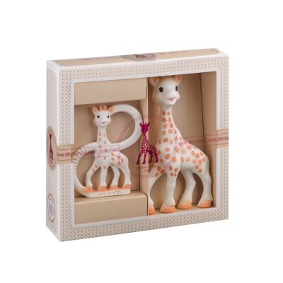 Creación clásica - composición 1 (Sophie la girafe + Mordedor fabricado en caucho 100% natural) Bolsa de regalo y tarjeta en la caja para acompañar durante la compra