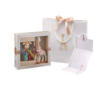 Création classique - composition 3 (Sophie la girafe + Hochet coeur)
 Sac cadeau et carte dans le coffret pour accompagner lors de l'achat 2