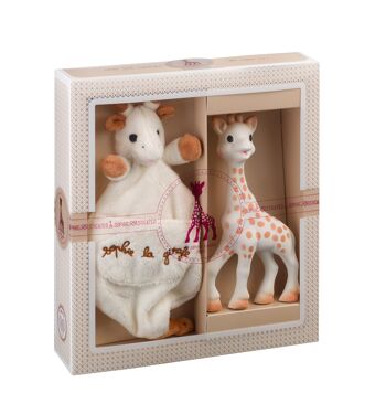 Création tendresse - composition 1 (Sophie la girafe + Doudou avec attache-sucette) Sac cadeau et carte dans le coffret pour accompagner lors de l'achat 1