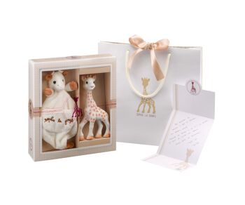 Création tendresse - composition 1 (Sophie la girafe + Doudou avec attache-sucette) Sac cadeau et carte dans le coffret pour accompagner lors de l'achat 2