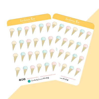 Ice Cream Trio - Sticker Sheet - Planner Stickers
