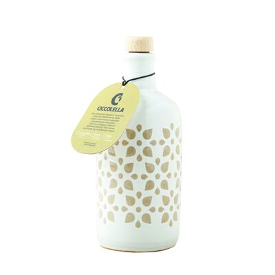 BOTTIGLIA IN CERAMICA ARTIGIANALE PUGLIESE "FANTASIA" RIPIENA AOVE DI CICCOLELLA - 250ml