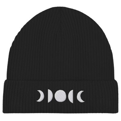 MOON PHASES - Organic Fisherman Beanie - Black