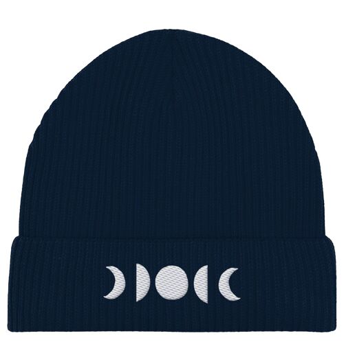 MOON PHASES - Organic Fisherman Beanie - French Navy