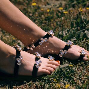 BEA, sandales eri à trois bandes, en cuir et fleurs bijoux, en cuir véritable et semelle confort brevetée, fabriquées et cousues à la main en Italie