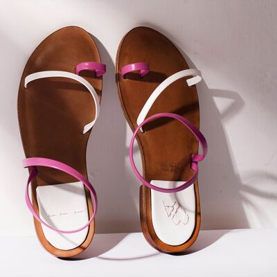 BEA, sandales à trois bandes, en cuir véritable et semelle confort brevetée, fabriquées et cousues à la main en Italie