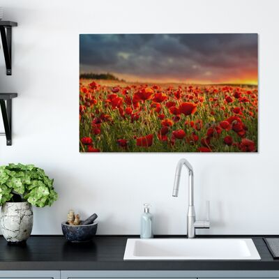 Canvas Schilderij - 90x60 cm - Zonsondergang - Klaprozen - Rood