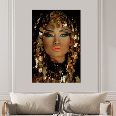 Glasschilderij - 100x150 cm - Vrouw - Cleopatra - Goud