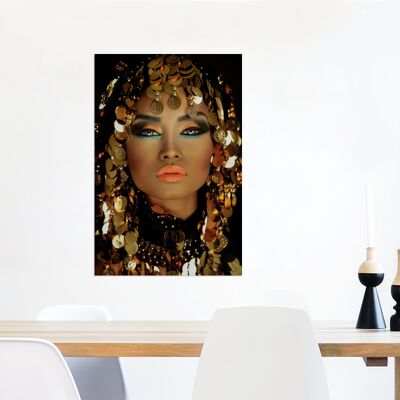 Glasschilderij - 60x90 cm - Vrouw - Cleopatra - Goud