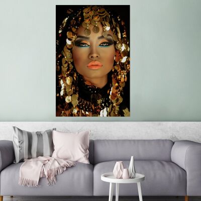 Glasschilderij - 120x180 cm - Vrouw - Cleopatra - Goud
