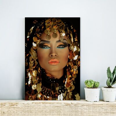 Glasschilderij - 20x30 cm - Vrouw - Cleopatra - Goud