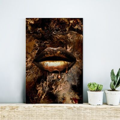 Glasschilderij - 20x30 cm - Goud - Lippen - Luxe